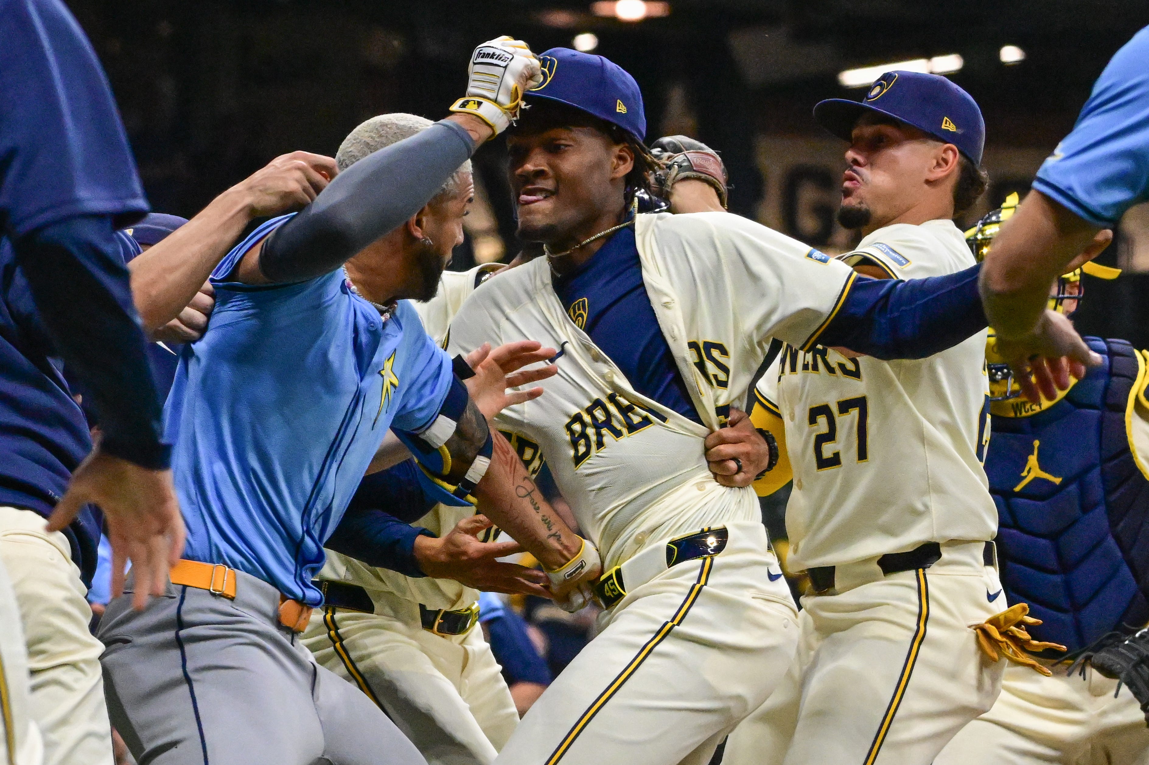 brewers, rays have benches-clearing brawl as jose siri and abner uribe throw punches