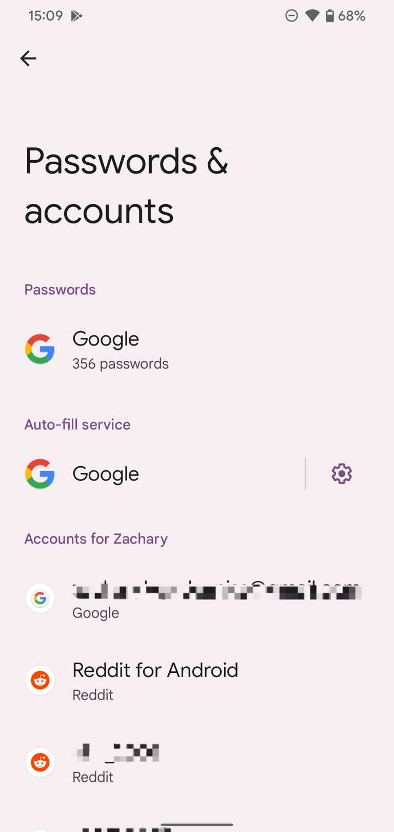 pixel settings app passwords and accounts screen