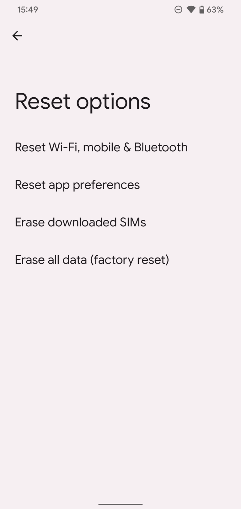 pixel settings app reset options screen