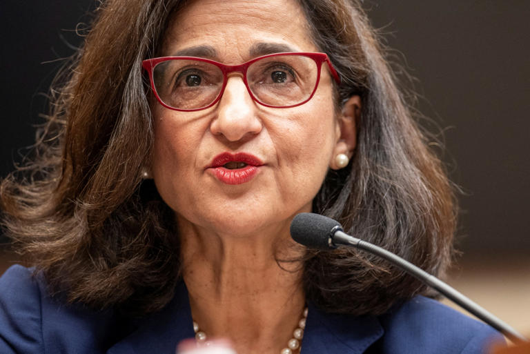 Columbia University president Minouche Shafik has asked the NYPD to remain at the New York City campus until after graduation later this month (Photo: Ken Cedeno/ Reuters)