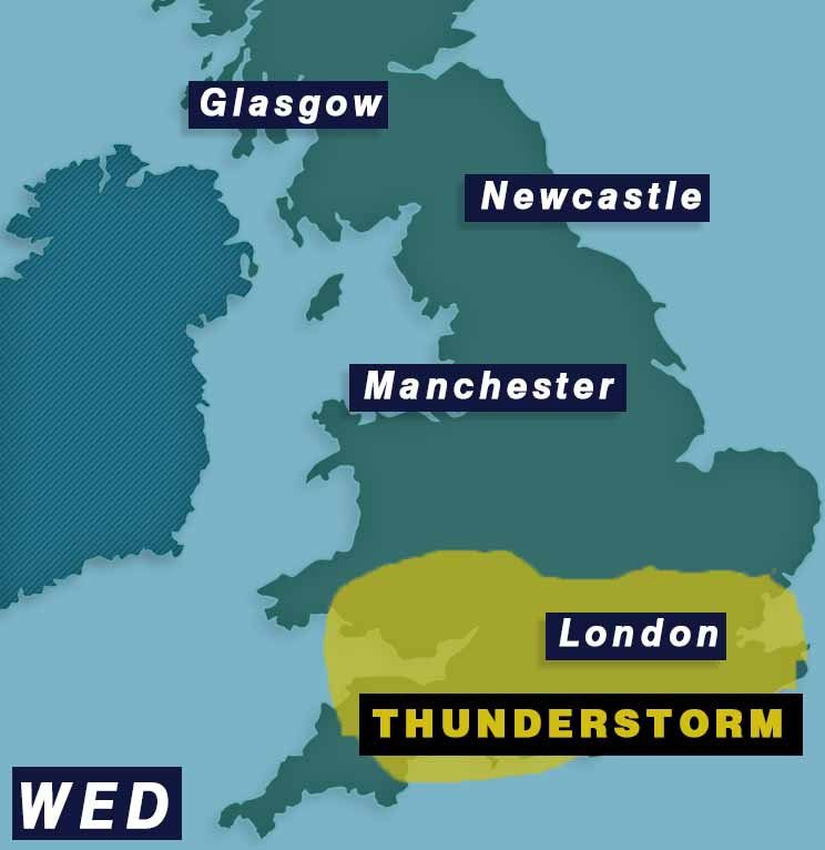 map shows parts of the uk set for a wet and windy bank holiday