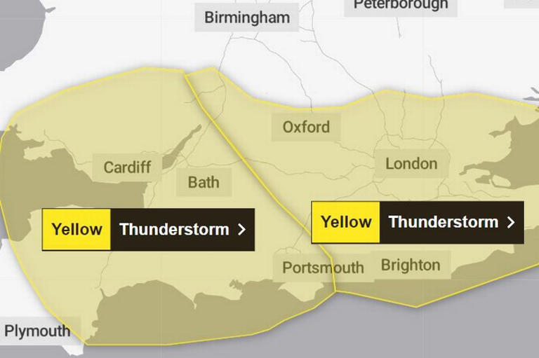 Met Office thunderstorm warning issued for Somerset by Met Office