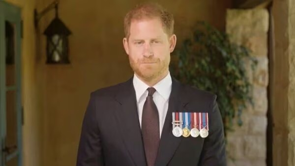Prince Harry at filmed outside his home in California’s Montecito. (Sceenshot)