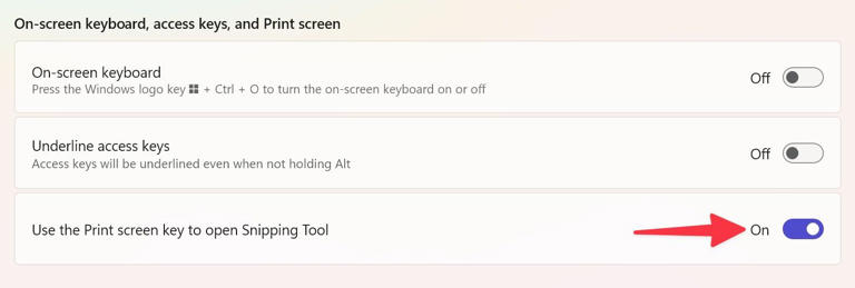 disable print screen to open snipping tool