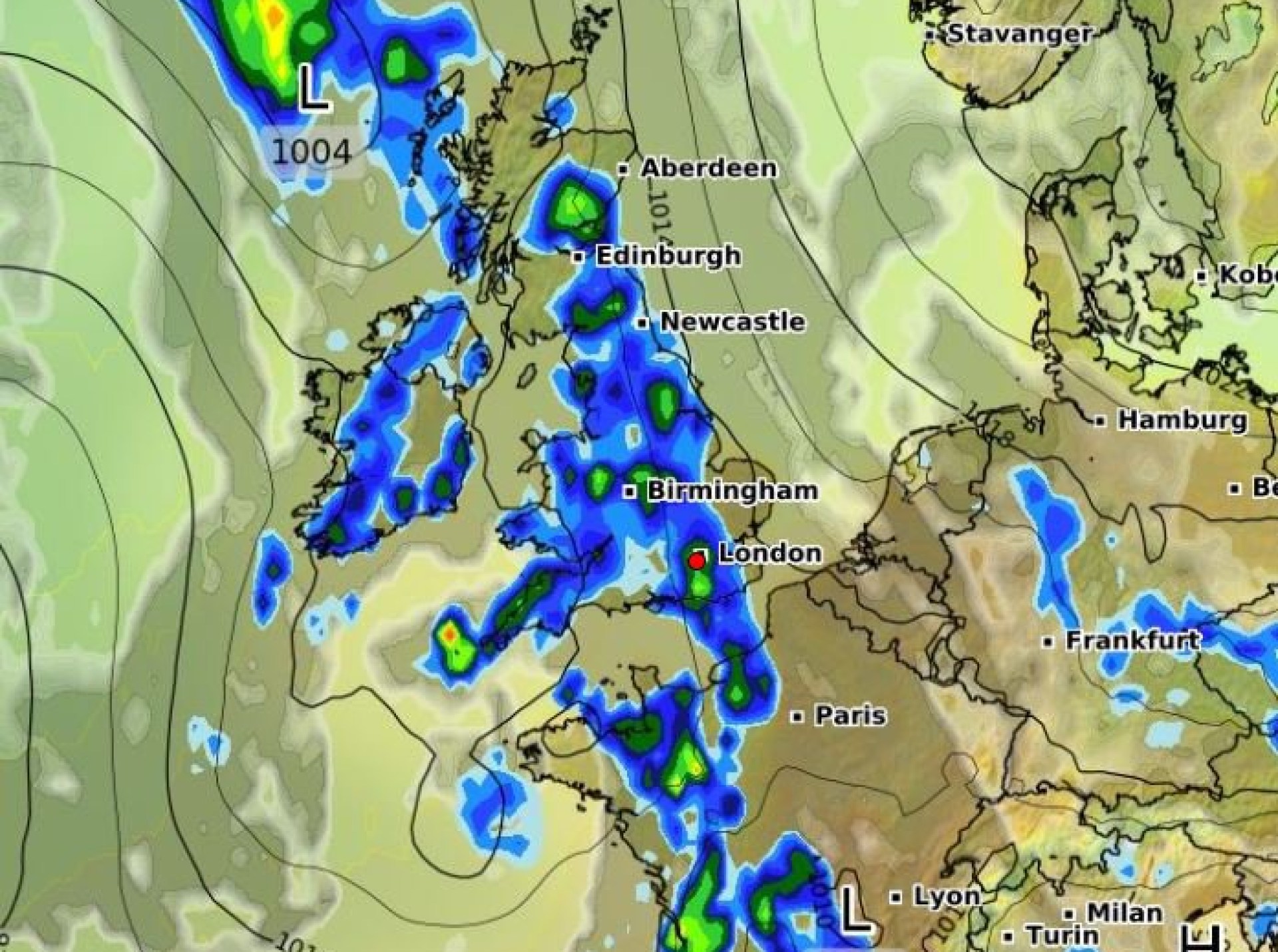 map shows parts of the uk set for a wet and windy bank holiday