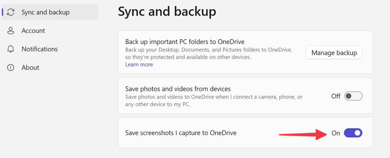 save screenshots from onedrive
