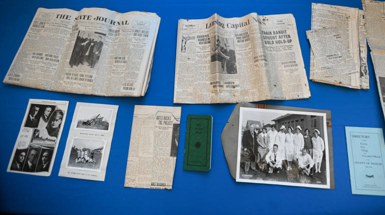 Some of the contents of the 1929 time capsule discovered in April at the McLaren Greater Lansing legacy campus on Greenlawn Avenue as it was being torn down, seen on display Wednesday, May 1, 2024, at the new McLaren Greater Lansing Hospital in Lansing.