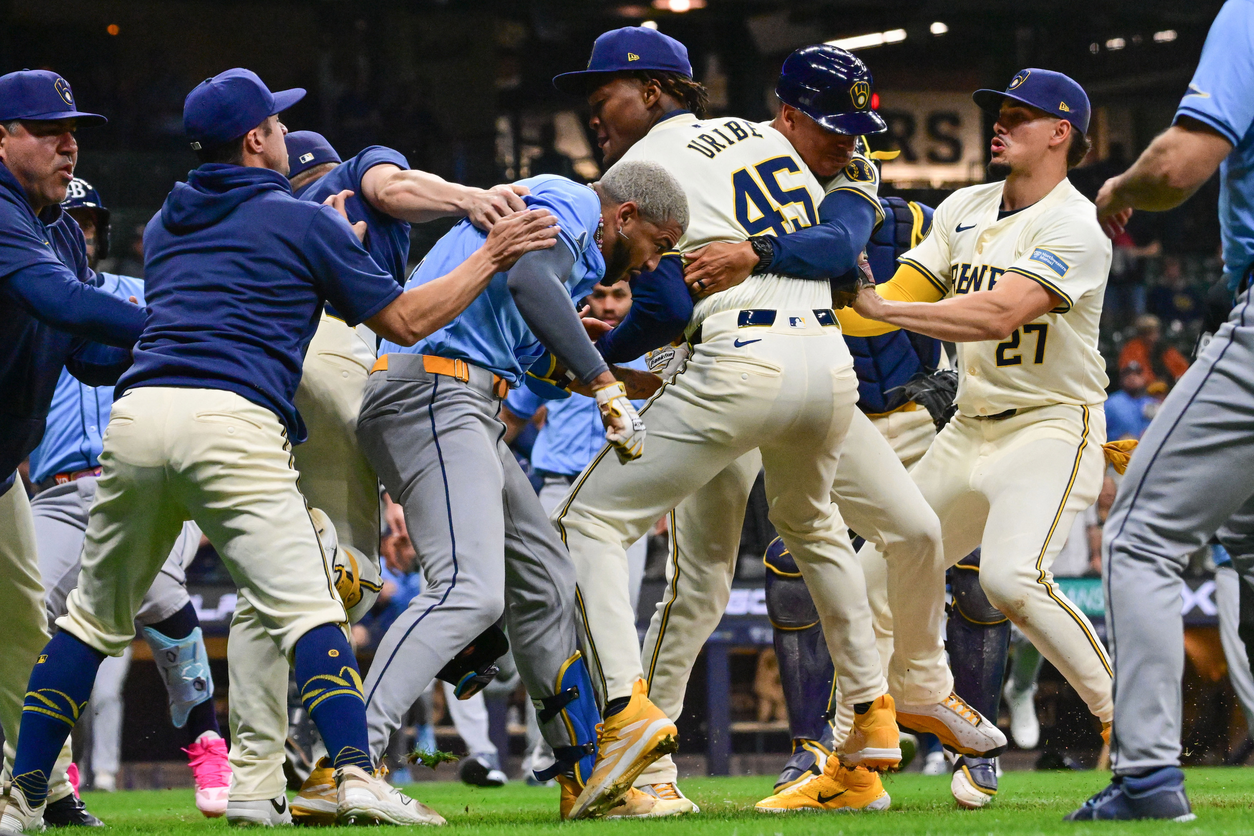 mlb hands out multiple suspensions for rays-brewers brawl