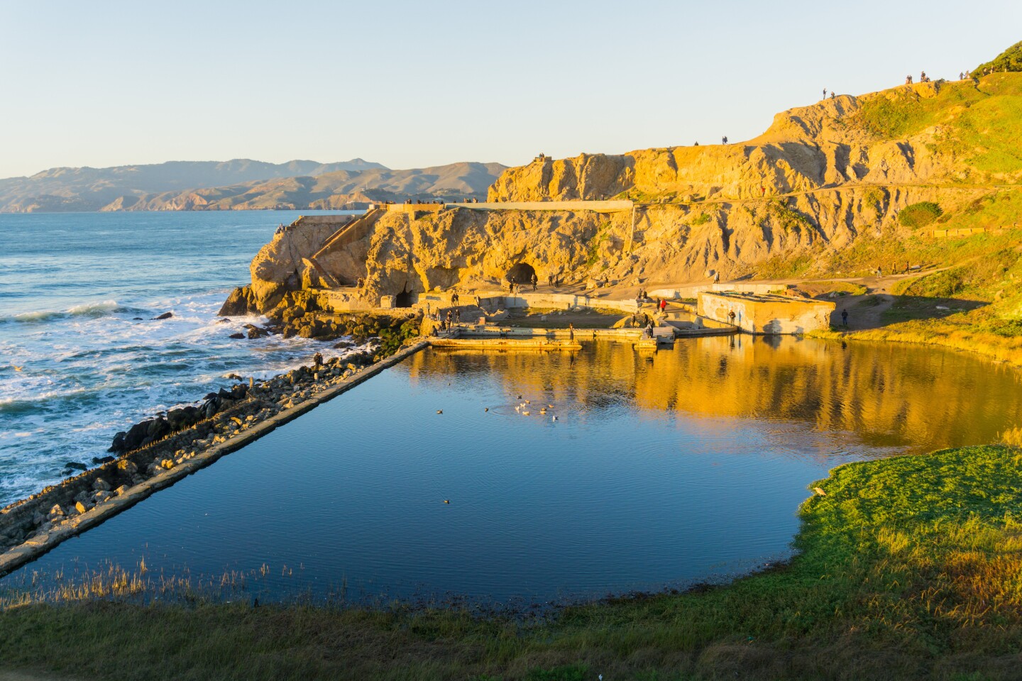 <a>The ruins of an old bathhouse, Sutro Baths, rest at the end of the Land's End trail by Ocean Beach.</a>