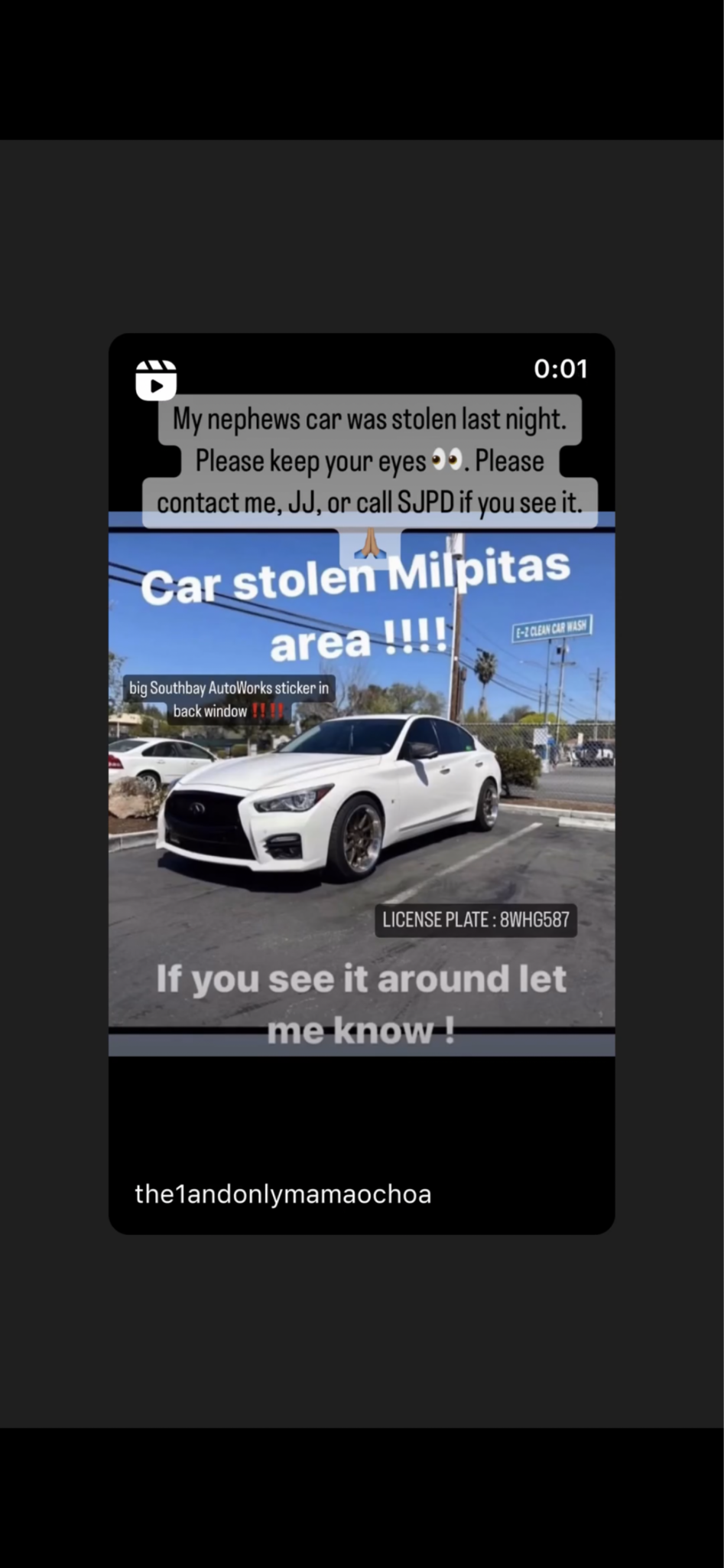 My nephews car was stolen yesterday morning around 4am from in front of ...