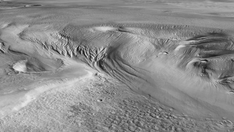 Foto van een deel van de Medusae Fossae Formation op Mars