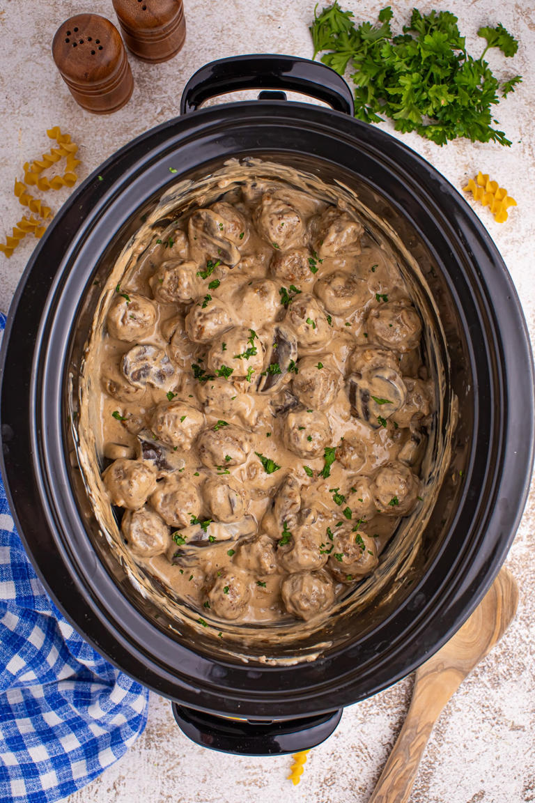 Easy Slow Cooker Meatball Stroganoff