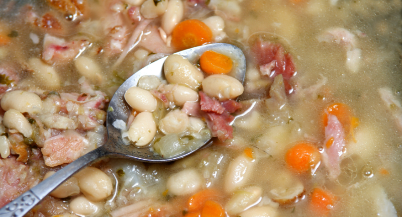 <p>Navy bean soup made with navy beans, vegetables, and sometimes ham or bacon for flavor provided a hearty and nutritious meal for families on a budget. The simplicity of the ingredients and the ability to stretch a small amount of meat into a substantial pot of soup made it a practical and popular choice.</p>