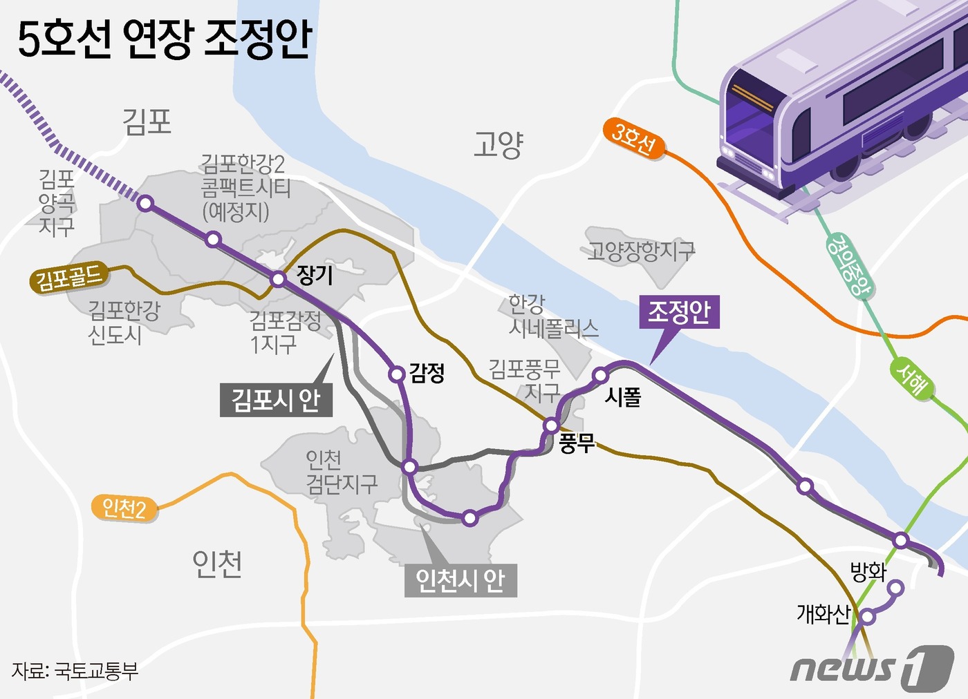 '5호선 연장' 어디로 가나… 인천 vs 김포, 여전히 '팽팽'