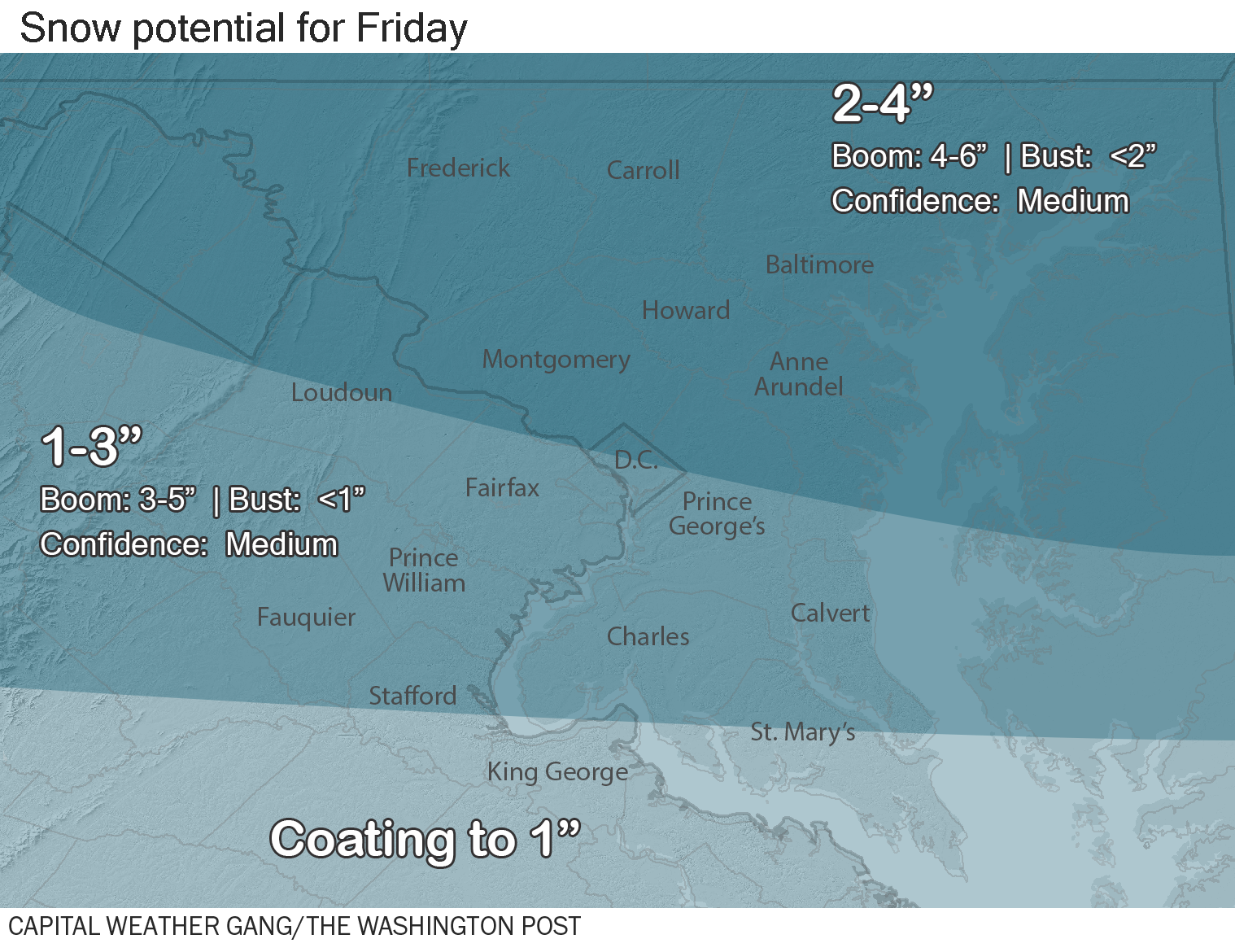 accumulating snow, slick roads expected in d.c. area friday