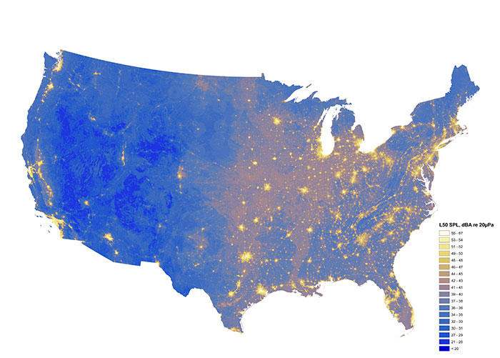 <p>Ever wondered if your area is loud or silent compared to the rest of the country? Well, now you can see it represented on the map. The yellower it is, the louder it is.</p>