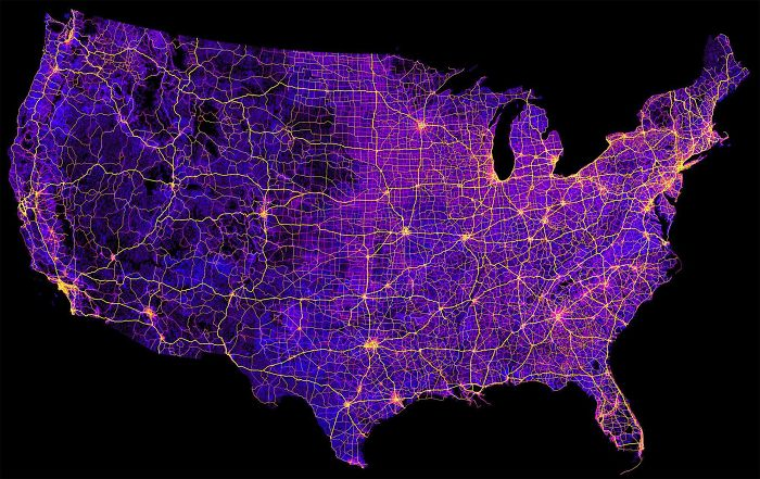 <p>The United States approximately has 8 million miles of combined streets, roads, and highways. It is a very large country that is quite well-connected.</p>