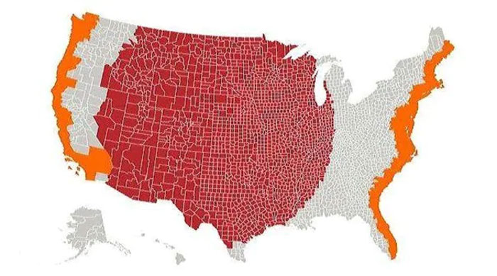 <p>The total population in the area marked in red is equivalent to the total population in the area marked in orange. The coastal areas of the country are a lot better places to live in, apparently.</p> <p class="wp-block-create-block-wp-read-more-block"><strong>Read More: </strong><span><strong><a href="https://theamazingtimes.com/most-dangerous-beaches/">30+ Most Dangerous Beaches In The World</a></strong></span></p>