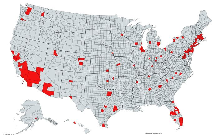 <p>Here is another map that shows the grossly uneven population distribution in the United States. The total population in the areas marked in red is higher than that in the areas marked in grey.</p> <p class="wp-block-create-block-wp-read-more-block"><strong>Read More: </strong><span><strong><a href="https://theamazingtimes.com/rare-cars/">10 Cars You've Probably Never Heard Of</a></strong></span></p>