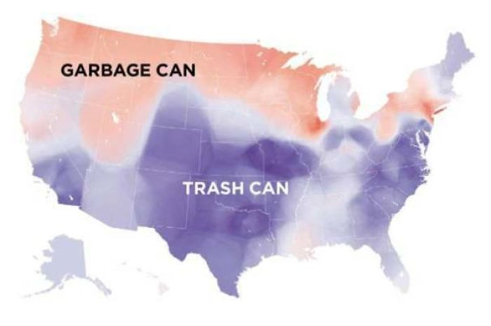 <p>Do you call it a garbage can or a trash can? This map indicates that the term used can change depending on what part of the country you are from.</p>