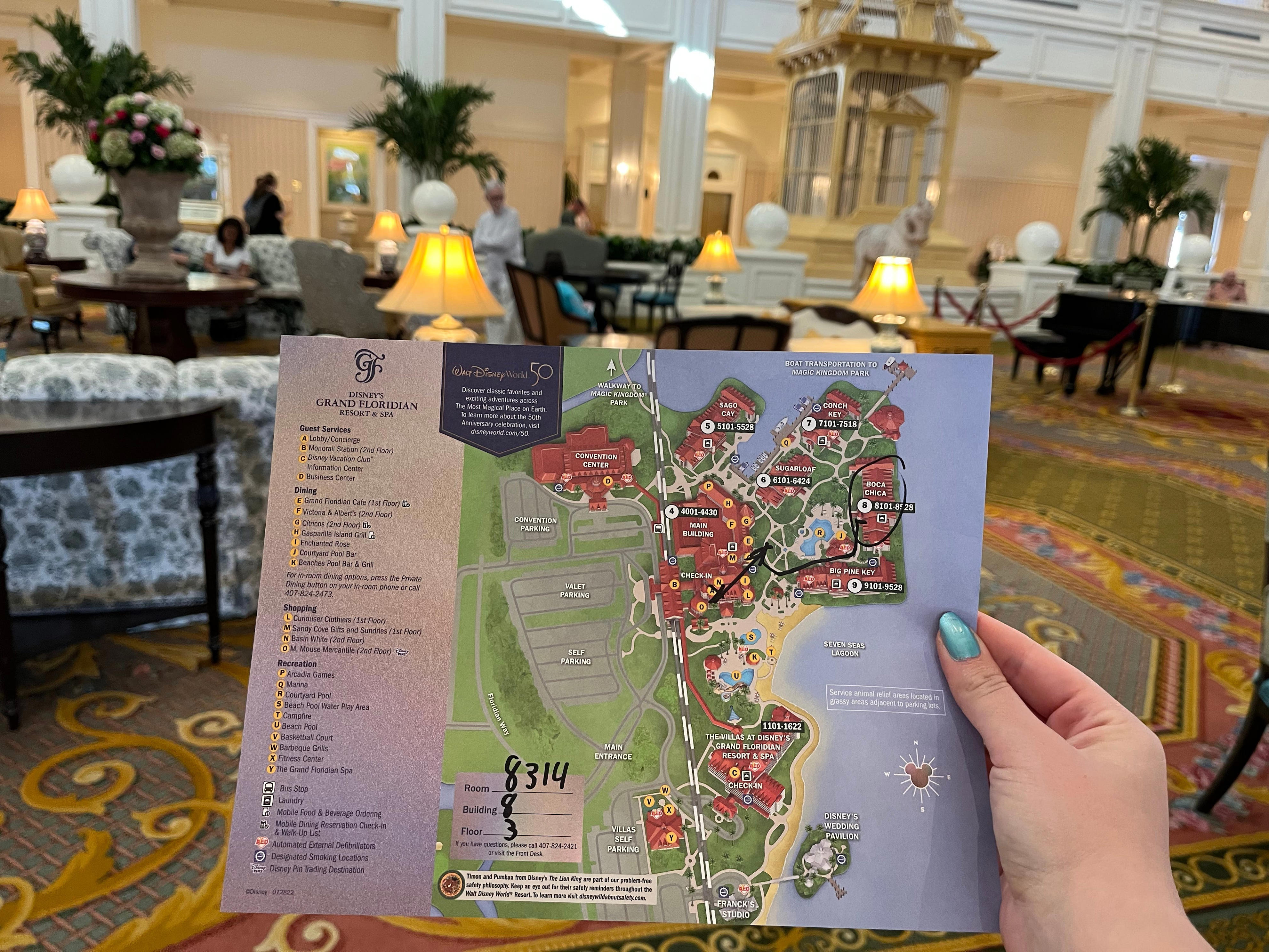<p>Before leaving the desk, the employee handed me a map of the resort and circled the building we'd be staying in. </p>