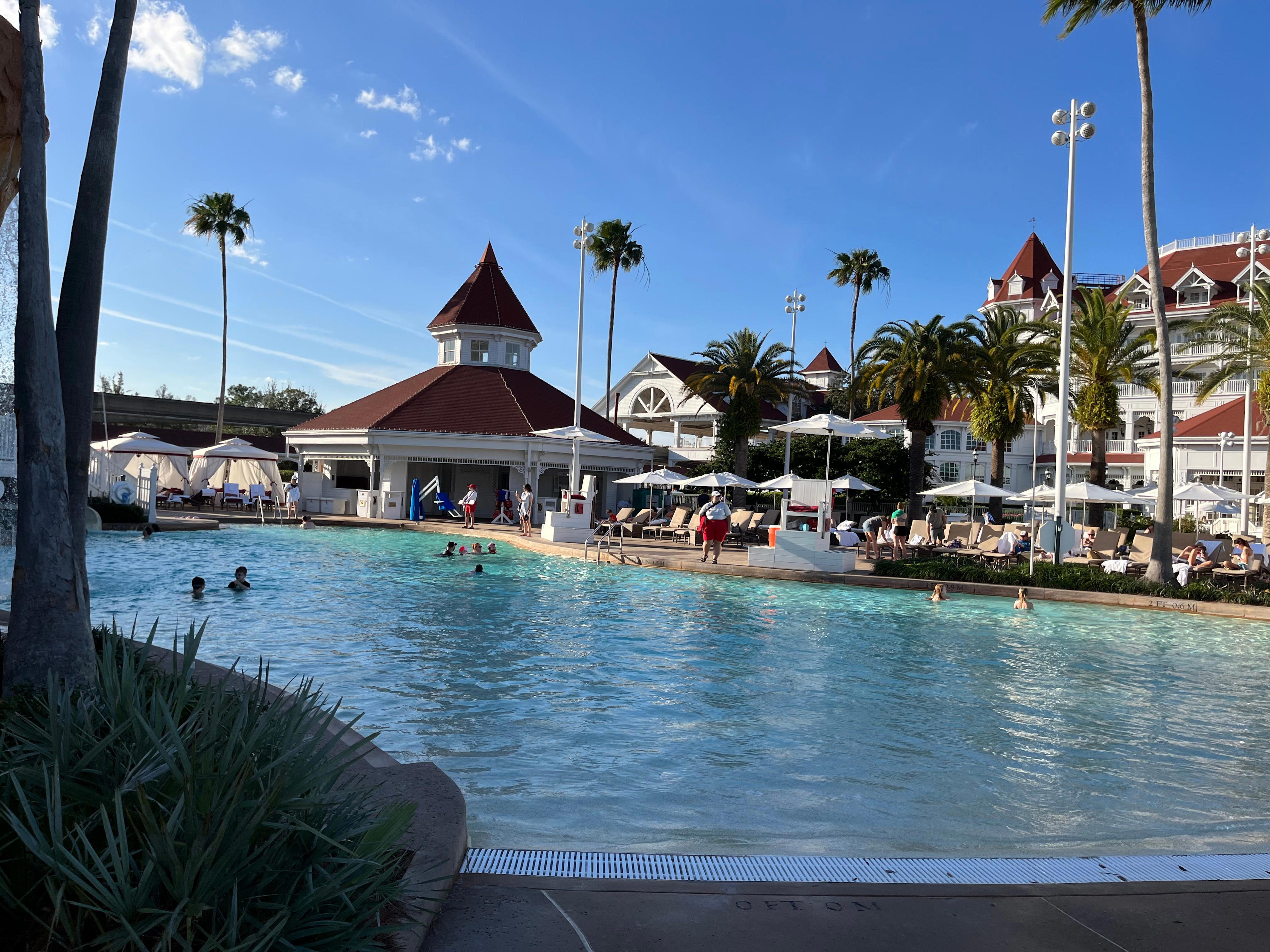 <p>It was very fortunate that the weather was about 80 degrees Fahrenheit and sunny because I wanted to go swimming and enjoy the pool. </p><p>Since this was the family pool, there was music playing, children having fun, and adults taking advantage of the poolside bar. </p><p>There were some <a href="https://www.businessinsider.com/trying-cabana-at-typhoon-lagoon-disney-world-worth-it-2022">private cabanas</a> that could be rented. I didn't opt to do that, but it's good to know that's an option if you're looking for something more private. </p><p>Overall, it was a fun place to be. I especially liked the throwback Disney Channel tunes that were playing. </p>