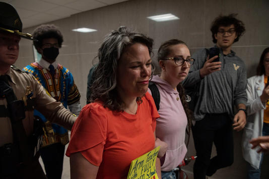 Allison Polidor is detained during a House session at Tennessee Capitol in Nashville , Tenn., Thursday, April 18, 2024. Nicole Hester / The Tennessean / USA TODAY NETWORK