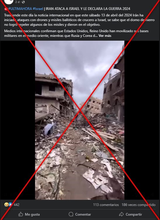 video de ciudad en ruinas fue grabado en gaza tras ataque israelí, no en israel tras ofensiva iraní