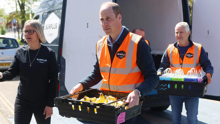 Prince William helps to make a food delivery from Surplus to Supper. Getty Images