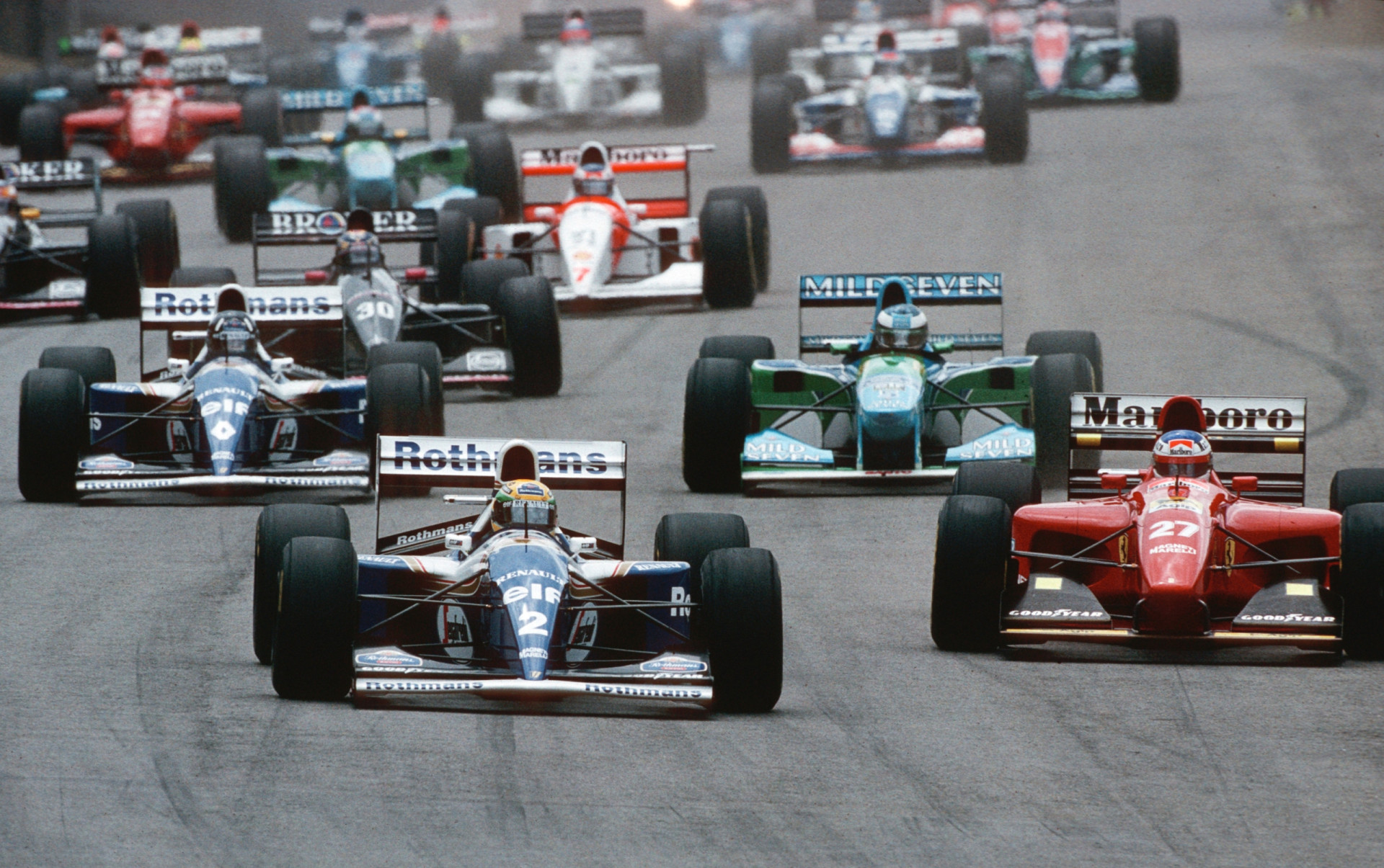 <p>The 1994 world championship commenced in Brazil. Senna quickly expressed dissatisfaction with his car's performance and found himself in close running with the Benetton B194 of Michael Schumacher. Senna, Jean Alesi, Damon Hill, and Michael Schumacher are pictured at the start of the Grand Prix of Brazil at Interlagos on March 27, 1994.</p><p><a href="https://www.msn.com/en-us/community/channel/vid-7xx8mnucu55yw63we9va2gwr7uihbxwc68fxqp25x6tg4ftibpra?cvid=94631541bc0f4f89bfd59158d696ad7e">Follow us and access great exclusive content every day</a></p>