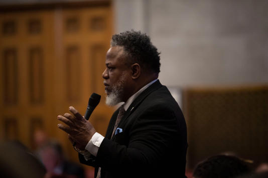 Rep. Antonio Parkinson D- Memphis asks a question about the budget during a House session at Tennessee Capitol in Nashville, Tenn., Thursday, April 18, 2024. Nicole Hester / The Tennessean / USA TODAY NETWORK