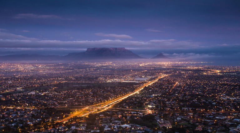 An aerial view of Cape Town, South Africa is seen. -lead