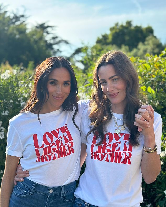 meghan markle models 'love like a mother' shirt with co-stars