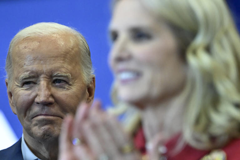 US President Joe Biden listens to Kerry Kennedy (R) as she and members of the Kennedy family endorse his presidential campaign, at Martin Luther King Recreation Center in Philadelphia, Pennsylvania, on April 18, 2024. (Photo by ANDREW CABALLERO-REYNOLDS / AFP) (Photo by ANDREW CABALLERO-REYNOLDS/AFP via Getty Images) (Photo: ANDREW CABALLERO-REYNOLDS via Getty Images)