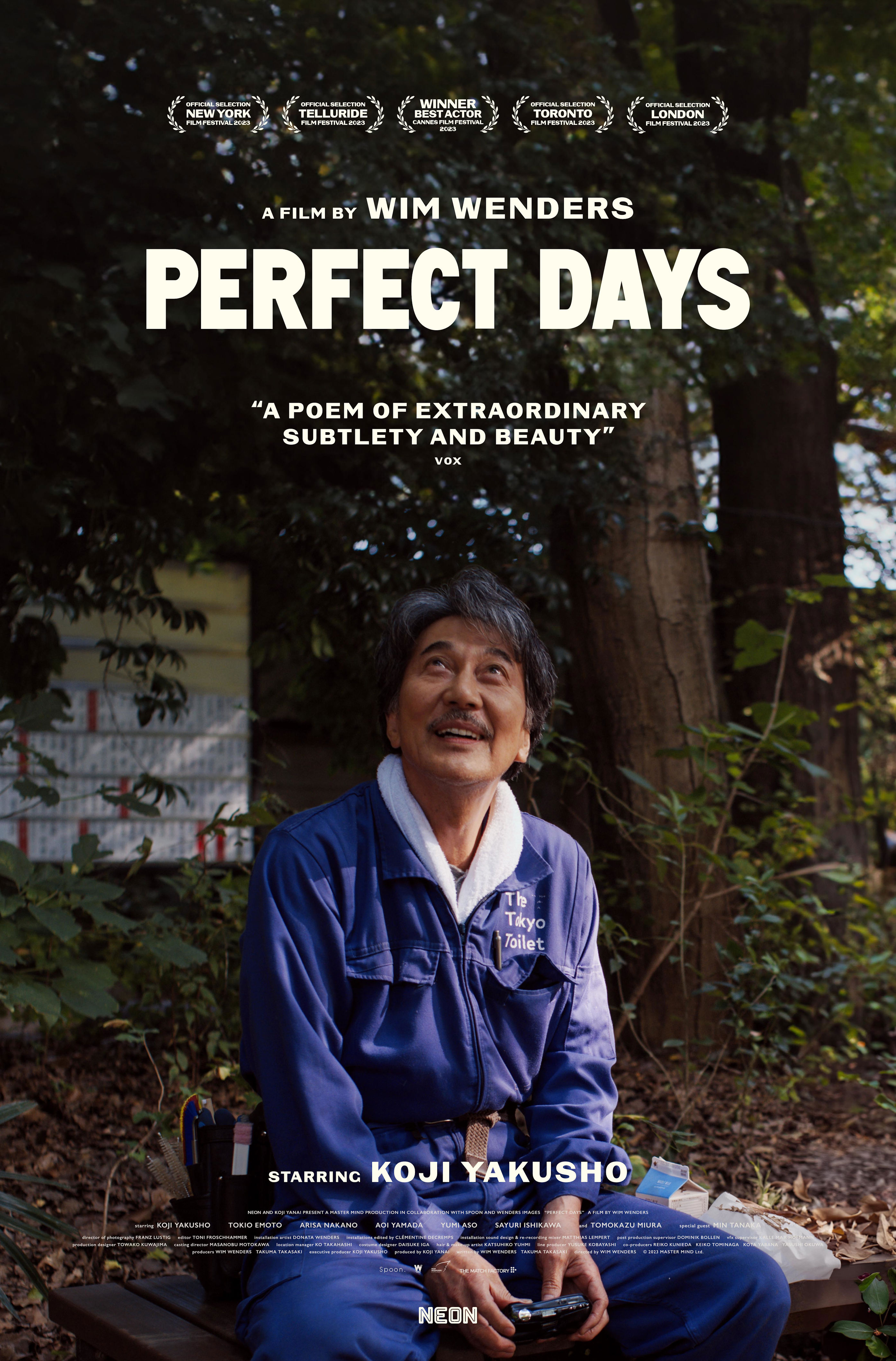 <p>"Perfect Days," which was nominated for best international feature at the <a href="https://www.wonderwall.com/celebrity/photos/the-most-talked-about-moments-from-the-2024-academy-awards-844884.gallery">2024 Oscars</a>, finally debuted in the United States in February -- nearly a year after star Kōji Yakusho won the award for best actor at the <a href="https://www.wonderwall.com/celebrity/cannes-film-festival-2023-738818.gallery">2023 Cannes Film Festival</a>. The Japanese-German drama -- which centers around a man who cleans public toilets in Tokyo and the joy he finds in the simple things life has to offer -- also competed for the Palme d'Or and won the Prize of the Ecumenical Jury at Cannes last year. It has a 96% fresh rating with critics on Rotten Tomatoes.</p>