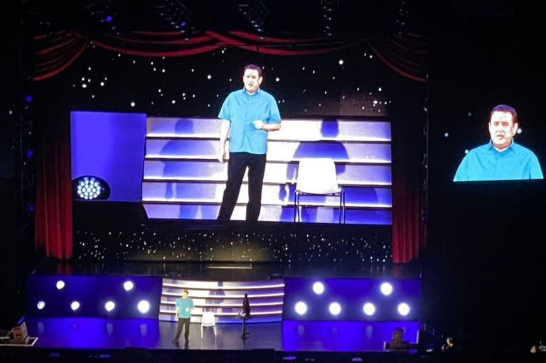 Peter Kay on stage at Manchester Arena on the opening night of his huge 110-date tour