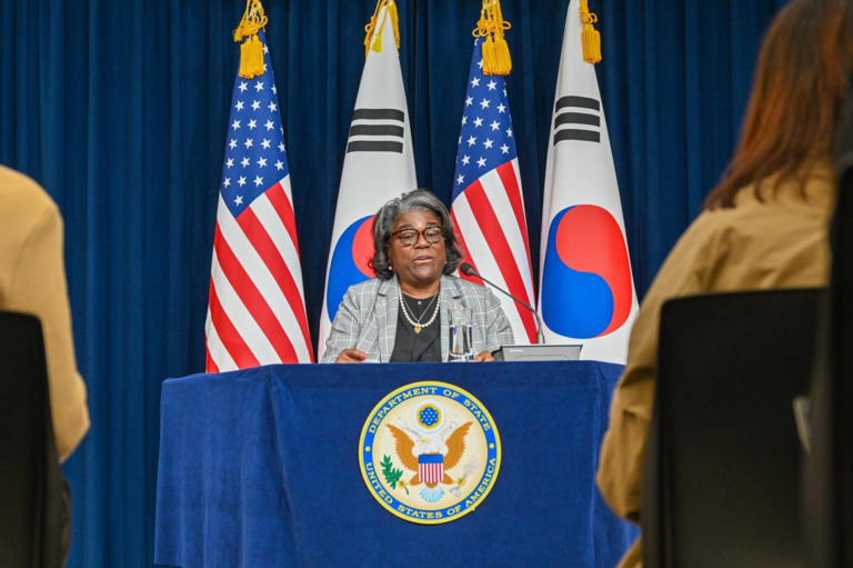 North Korea on Friday slammed the ongoing Asia visit by U.S. Ambassador to the United Nations Linda Thomas-Greenfield, who spoke to reporters in Seoul on Wednesday, as an "aid-begging trip" meant.