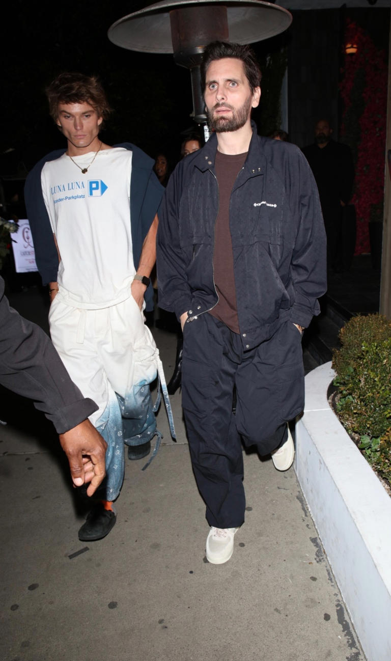 Scott Disick (right) enjoys a night out with friends, including Jordan Barrett, as they leave dinner at Catch Steak in Los Angeles in 2024. STAR INFLUX LA / BACKGRID