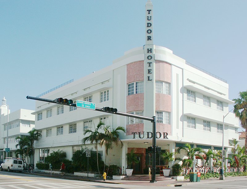 The Tudor Hotel is a classic Art Deco building on Ocean Drive, known for its distinctive red facade and ornate detailing. Built in 1939, it has been lovingly restored and is now a boutique hotel that captures the glamour of South Beach's golden era.]]>