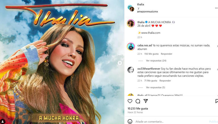 ¿La inspiró Peso Pluma? Thalía lanza nuevo álbum musical y es criticada por su estilo