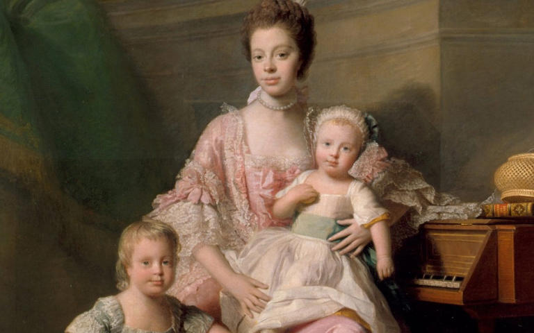 Queen Charlotte portrayed with her two eldest sons in 1769 - Heritage Images