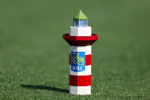 HILTON HEAD ISLAND, SOUTH CAROLINA - APRIL 18: A detailed view of a tournament tee marker used during the first round of the RBC Heritage at Harbour Town Golf Links on April 18, 2024 in Hilton Head Island, South Carolina. (Photo by Andrew Redington/Getty Images)