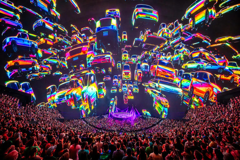 Cars morphed on the screen during "Tweezer" at Phish's April 18, 2024 show at the Sphere in Las Vegas.