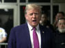 Former President Donald Trump speaks to reporters outside the courtroom Friday<br><br>