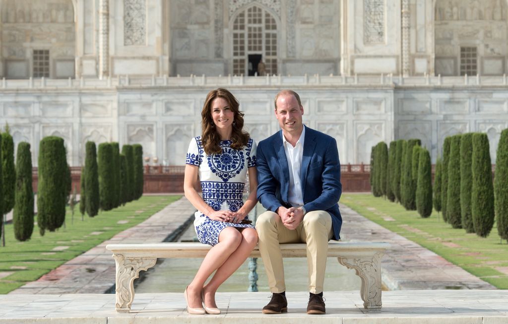 <p>The royals rounded off their tour of India and Bhutan by visiting the Taj Mahal in Agra, India. It was a poignant visit for William, whose late mother, Diana, had posed on the same bench in front of the monument 24 years prior.</p>