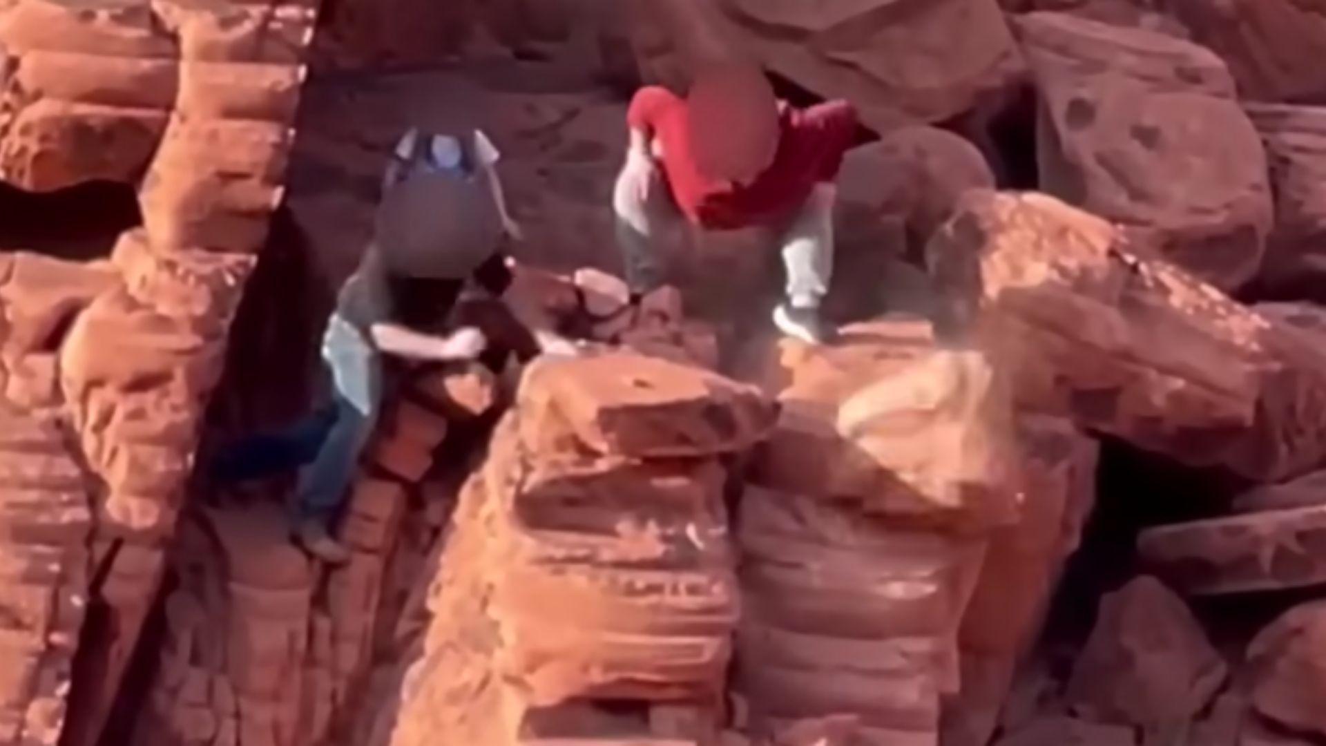 <p>On April 7, 2024, one visitor to the Lake Mead Recreation Area noticed two men climbing a restricted area of natural rock formations. This visitor was certainly concerned by the men’s actions as they weren’t admiring the rocks, they were destroying them. </p> <p>The visitor then started recording a damning video on their phone that clearly shows the men knocking down rocks that had formed over 140 million years ago. </p>