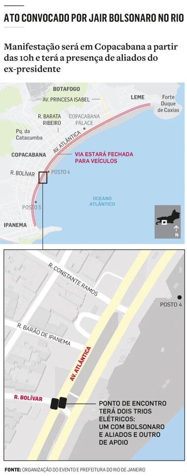 ato de jair bolsonaro: prefeitura do rio antecipa bloqueio de avenida em copacabana; veja mapa