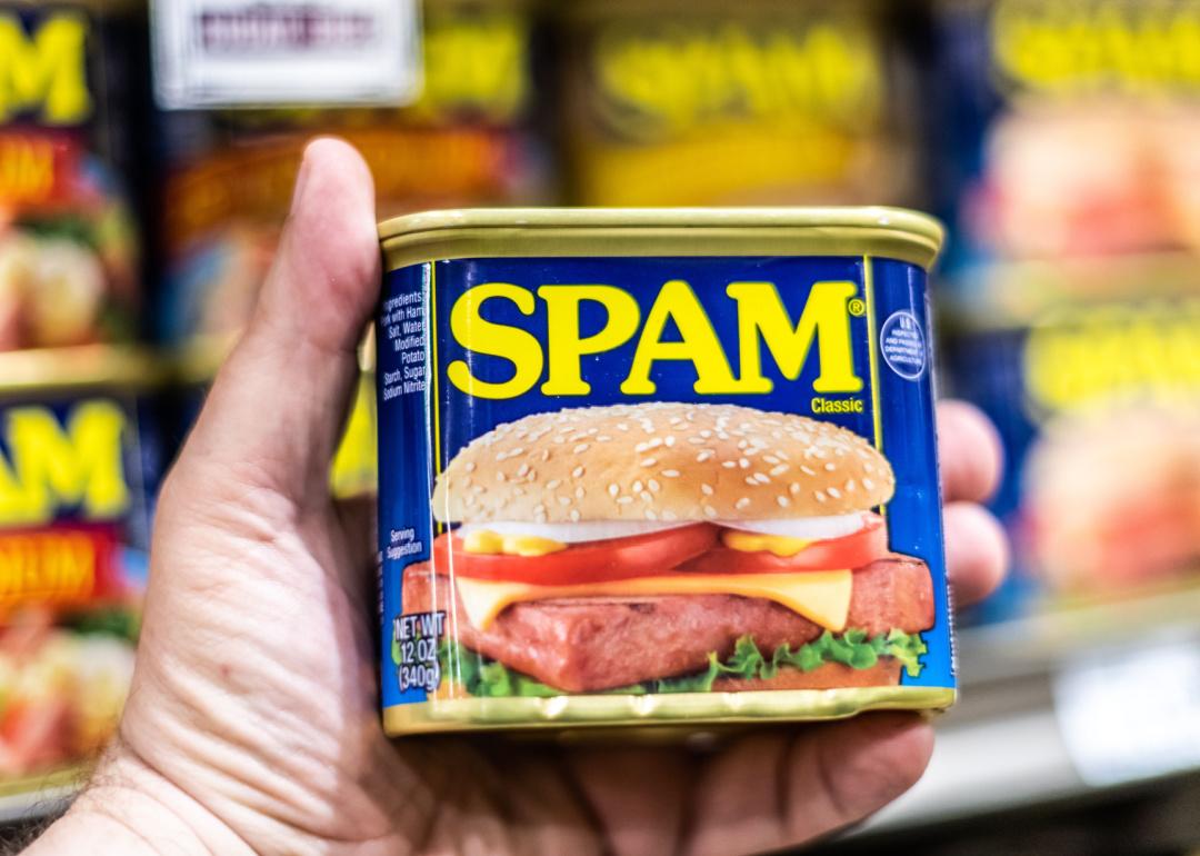 <p>A truly American innovation, Spam, a processed canned pork, was manufactured by Hormel Foods. By 1937, it was on grocery shelves and gained popularity during World War II as an inexpensive way to feed families and soldiers who <a href="https://www.scmp.com/lifestyle/food-drink/article/3030413/spam-story-how-luncheon-meat-became-hit-asia-and-beyond-its">brought it with them</a> around the world. Today, the food can spark <a href="https://www.rappler.com/moveph/60979-spam-love-hate/">a divisive conversation</a>, but certainly has a large fanbase. Spam is particularly popular in Hawaii, where it becomes Spam musubi when paired with white rice and wrapped in seaweed.</p>