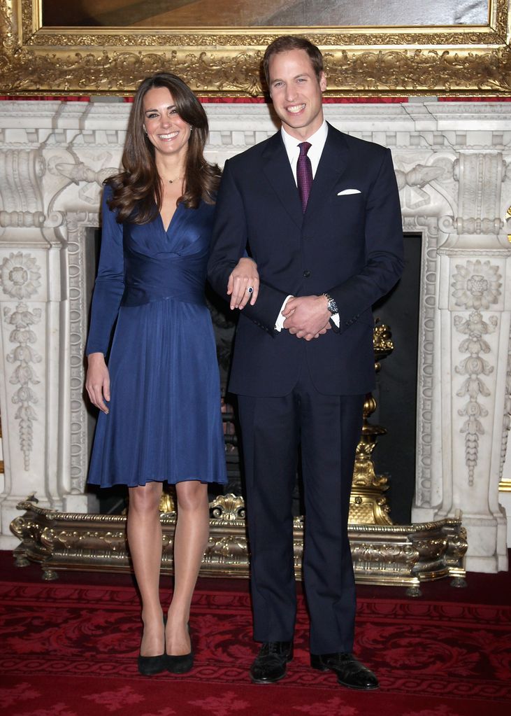 <p>Just hours after the palace finally confirmed the news that Prince William and his long-term girlfriend, Kate Middleton, were to wed, the nervous but excited couple appeared at St James's Palace for a photocall and an interview. Future royal Kate showed off her sapphire and diamond engagement ring, which once belonged to William's late mother, Diana, Princess of Wales.</p>