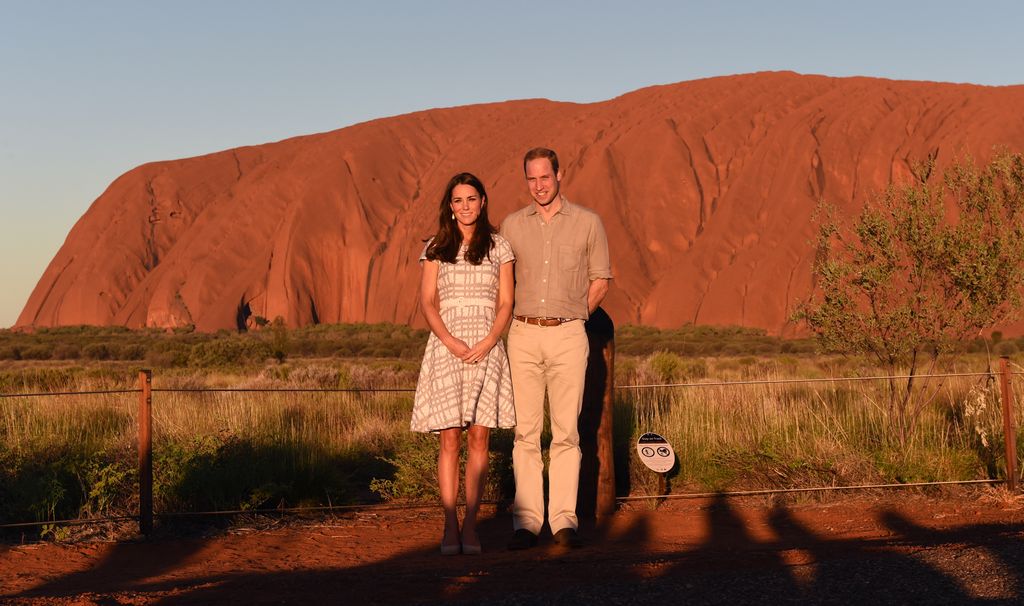 <p>Another iconic moment from William and Kate's royal tour of Australia. The pair stood in front of Uluru, or Ayers Rock, in the Northern Territory. It was reported at the time that the royal couple spent the night glamping at Longitude 131, the luxury accommodation facing the north face of the iconic landmark.</p>